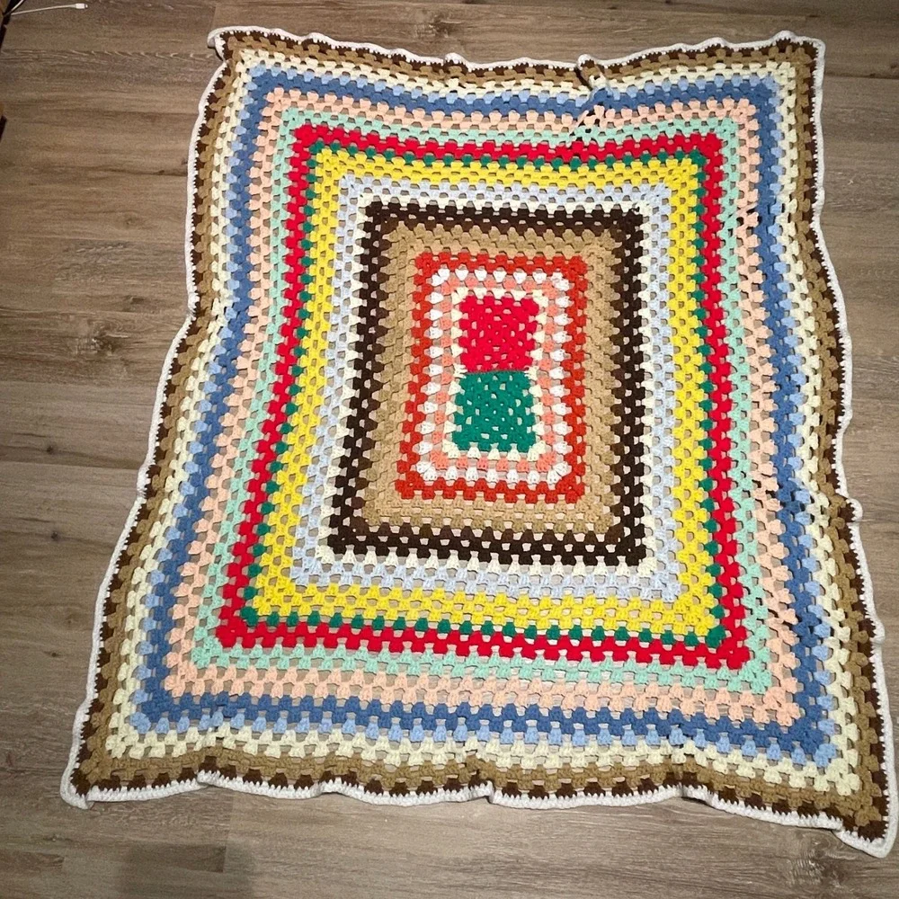 Handmade Colorful Crochet Blanket Throw Afghan Granny Square Knit 48